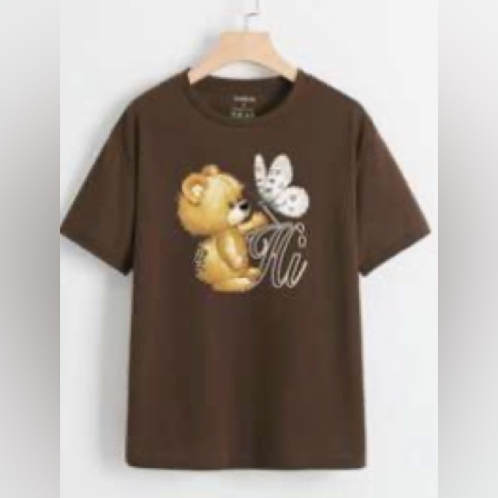 Drop Shoulder Letter & Cartoon Graphic Tee
